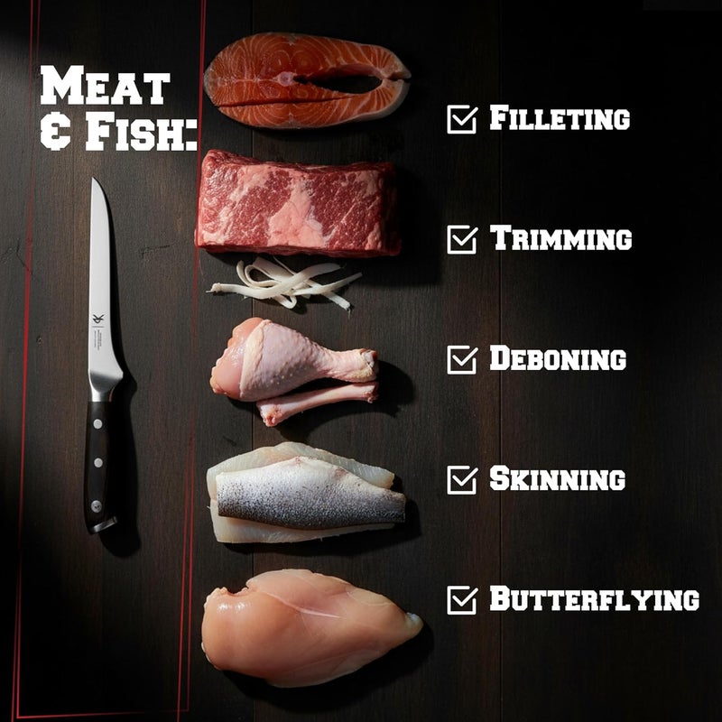Kitchen perfection 6” Boning Knife for Meat Cutting & Filleting - Razor Sharp Premium German Steel Blade with Sheath - Full Tang Ergonomic Handle - Trim, Debone, Slice Meat Like a Pro- BBQ Men's Gift - Image 4